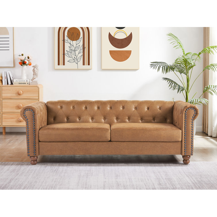 Wayfair leather shop chesterfield sofa